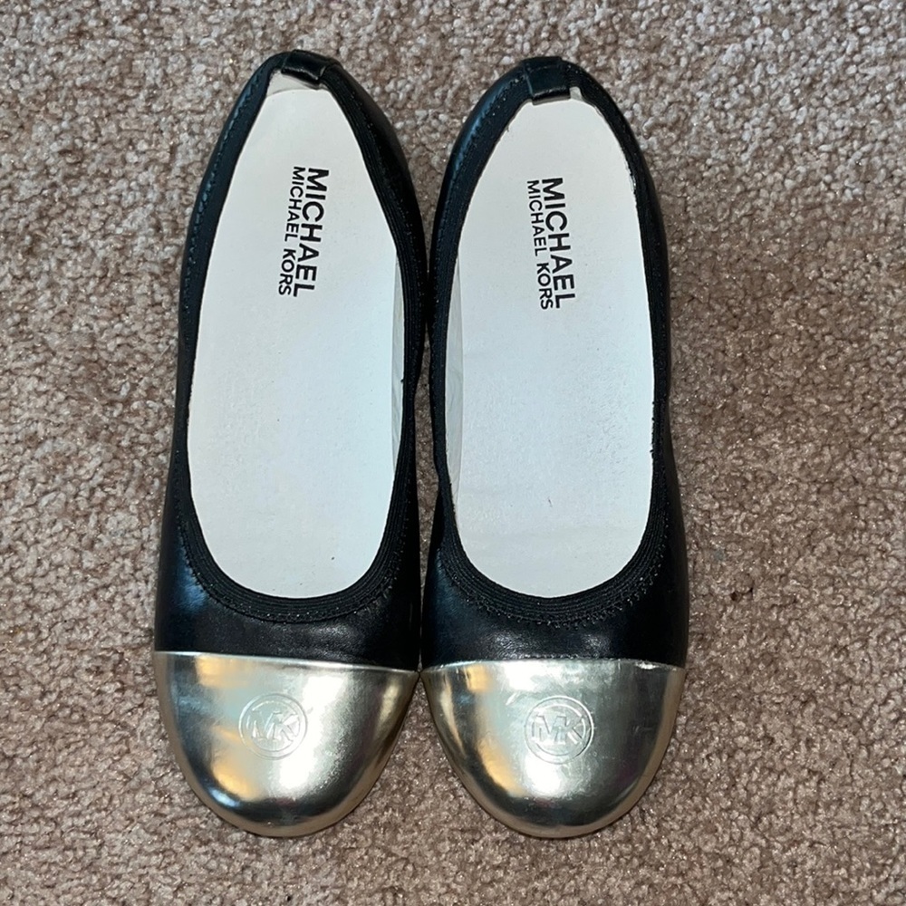 Michael Kors Rover metallic toe cap black leather ballet flats size 5 - Picture 2 of 8